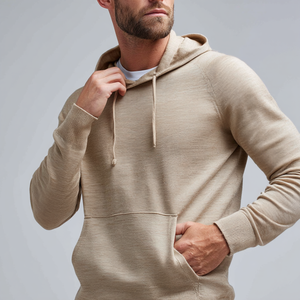 Felpa con Cappuccio in <span class=keywords><strong>Lana</strong></span> Merino Leggera da <span class=keywords><strong>Uomo</strong></span>, Maglione Invernale Antipiega, Traspirante, Antirestringimento, con Logo Frontale, Comfort Quotidiano - Product Image 1