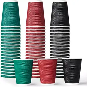 4oz-20oz Disposable Double Wall Corrugated Paper Cups Ripple Coffee Cup Christmas Customized Cup