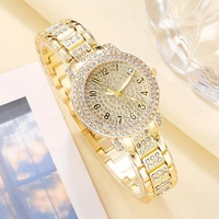 Jam Tangan Quartz Mewah NW1452 Berhiaskan Berlian Imitasi, Jam Tangan Analog Gaya Hiphop & Set Perhiasan 5pcs
