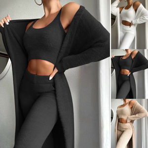 Woman <strong>Teddy</strong> <strong>Lounge</strong> Wear <strong>Set</strong> 3 Piece Tracksuits <strong>Fleece</strong> Pajamas <strong>Sets</strong> Female Nightwear Cardigan Sleepwear Sexy Lingerie - Product Image 5