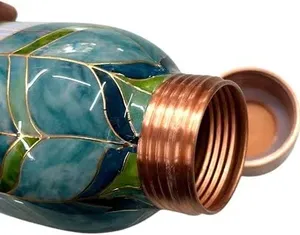 Wholesale Supply Pure Copper <b>Water</b> <b>Bottle</b> 1000ml Green Leaf Pattern Printed <b>Water</b> <b>Bottle</b> for Export Sale - Product Image 2