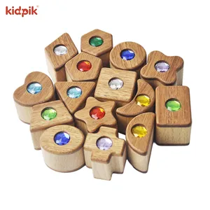 Preschool Educational 15psc Rainbow Gem Colourful Wooden Shape Cognitive Building Blocks For Kids