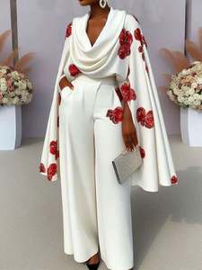 Conjunto de Dos Piezas para Mujer I-0571, Cuello Alto, Pantalones Anchos con Botones, Atuendo Sencillo, Primavera-Otoño, Manga Larga - Product Image 6