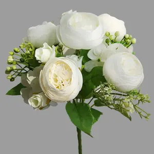 Fiori artificiali bianchi in oggetti di scena di fotografia nordica romantica di lusso ornamenti per Desktop sette eleganti fiori secchi di rosa Tea