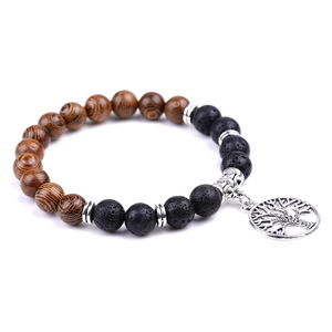 Bestone Gros Prix Le Arbre <span class=keywords><strong>De</strong></span> Vie Pendentif <span class=keywords><strong>Pierre</strong></span> <span class=keywords><strong>De</strong></span> <span class=keywords><strong>Lave</strong></span> 8mm En Bois Perle Bracelet Hommes - Product Image 6