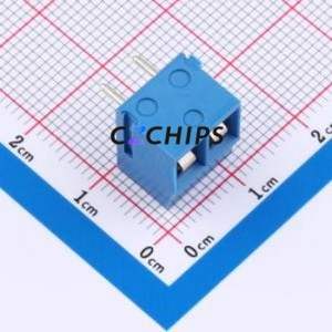 MX300R-5.0-02P-BU01-Cu-Y-A Screw Terminal Block Bent Lead Through Hole,P=5mm Connector 1x2P 5mm Green Right Angle Insert - Product Image 2