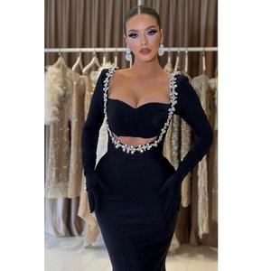Yeni yaz kadın siyah uzun kollu lüks elmas Hollow sıkı ve seksi ünlü kokteyl parti bandaj elbiseler - Product Image 1