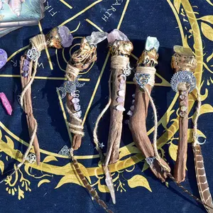 도매 주문 보석 마녀 지팡이 자연적인 수정같은 명확한 로즈 석영 자수정 황수정같은 분지 수정같은 마술 지팡이