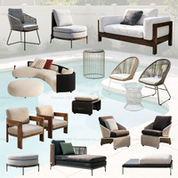 Ensemble de chaises longues en rotin pour patio, dossier incurvé tressé, structure métallique robuste, sièges d'extérieur pour villa, cour, hôtel, espaces de jardin
