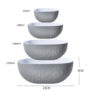 food grade durable high quality melamine 4 pieces square salad bowl set with bark grain surface