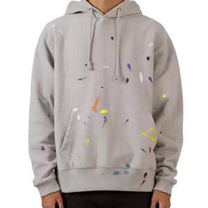 Sudadera con Capucha Gris para Hombre con Diseño de Pintura en Aerosol Colorida, Corte Regular, Estilo Casual, 100% Algodón, Tejido French Terry - Product Image 1