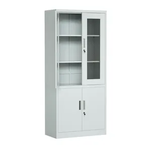 Металлический шкаф для хранения со стеклянными и металлическими дверями