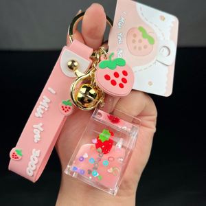 2023 New Cute Kawaii Liquid <b>Key</b> <b>Chain</b> Strawberry Milk Tea Cup Beverage Bottle Keyring Ring Floating Boba Keychain Liquid - Product Image 4