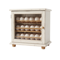 Boîte de rangement à œufs à trois niveaux en bambou blanc, avec porte en acrylique rainurée, support à œufs, espace de rangement supérieur, organisateur d'œufs, idéale pour la cuisine