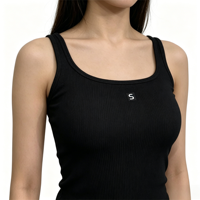 Soutien-gorge débardeur long pour femme, fin, sans couture, extensible, en nylon et élasthanne, sans armatures, écologique, avec logo S, col en U et bonnets intégrés