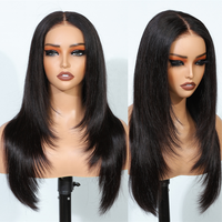 Perruques superposées en dentelle Full HD sans colle, cheveux vietnamiens bruts Double Drawn Bone Straight 7x5 Layered Glueless Perruques en cheveux humains