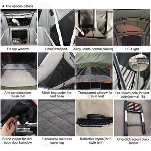 Tente <span class=keywords><strong>de</strong></span> <span class=keywords><strong>toit</strong></span> pliable tout temps pour 1 à 3 personnes, en polycoton imperméable, ouverture automatique rapide, pour tout-terrain 4x4, OEM - Product Image 6