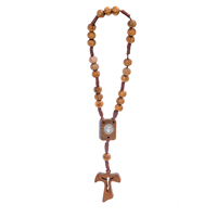 Bracelet chapelet en bois naturel avec croix, perles de 8 mm en pin, Jésus et Marie dorées, corde tressée, bijoux de Pâques, vente en gros