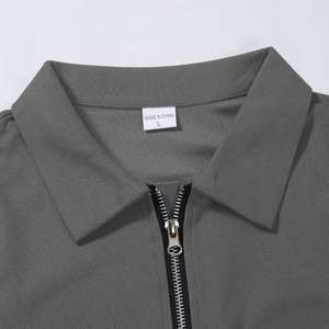 Summer Men Solid Color Short Sleeve Turn-Down <b>Collar</b> Knitted Breathable Casual Half-Zipper for <b>Shirt</b> - Product Image 5