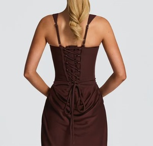 Vestido Largo Sexy sin Mangas para Mujer, con Hombros Descubiertos, Elegante, Ajustado, sin Espalda, Transpirable, para Club, Color Marrón, con Corsé, Tirantes y Cuello Cuadrado - Product Image 5