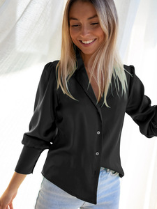 ソフトサテンシルクブラウスボタンクロージャOlトップシャツビジネス女性 - Product Image 2