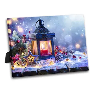 Sinamay-lienzo con impresiones de faroles de Navidad, decoración de pared con luces led, texas