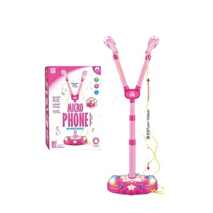 Giocattoli per Bambini <span class=keywords><strong>Microfono</strong></span> <span class=keywords><strong>Giocattolo</strong></span> in Plastica Karaoke Regolabile Doppio <span class=keywords><strong>Microfono</strong></span> Karaoke per Bambini con Supporto - Product Image 1