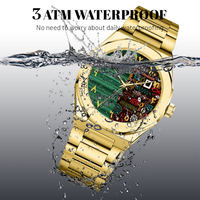 Montre à quartz vintage de luxe pour hommes personnalisée ton or chiffres arabes uniques mouvement japonais acier inoxydable verre résistant à l'eau
