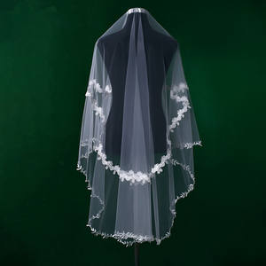 रोमांटिक नई शानदार <span class=keywords><strong>Waltz</strong></span> लंबाई वाली शादी की फीता घूंघट 1 टियर लंबी ब्राइडल वील्स - Product Image 3