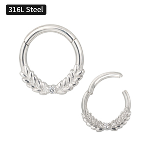Factory Body Stainless Steel Laurel Leaves Front Hinged <b>Hoop</b> Earring <b>Rings</b> 18K <b>Gold</b> Plated Trendy Channel Set CZ Engagement - Product Image 1