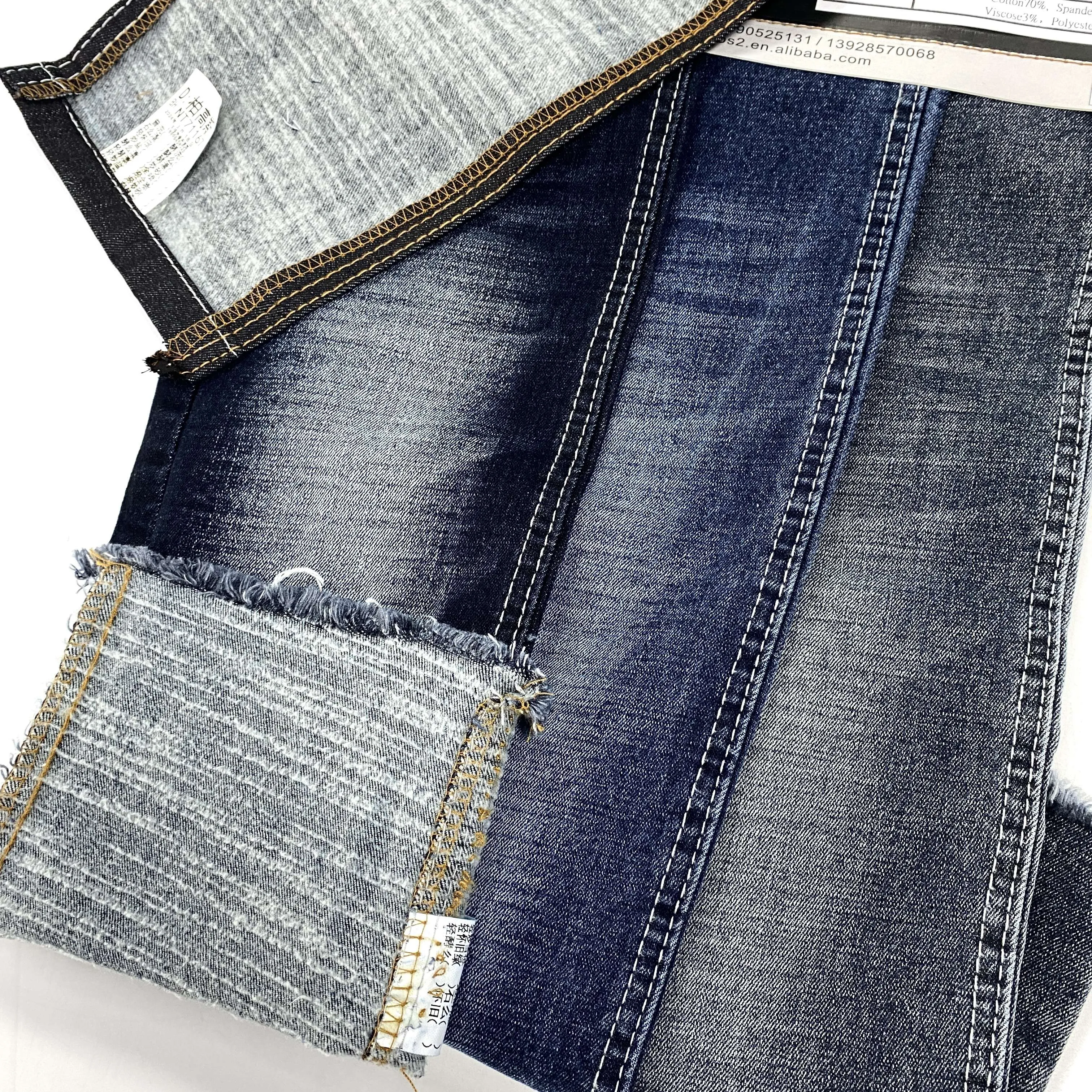 Fabricantes de tecido indiano de 11,5 onças fornecem tecido jeans lavado em sarja cor azul cinza