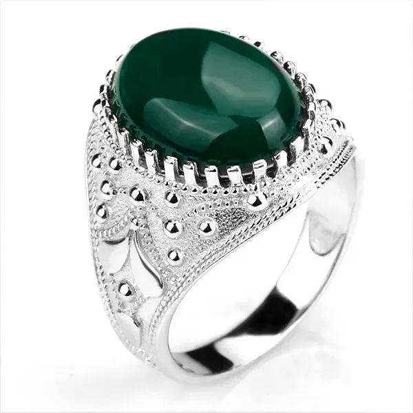 2021 new fashion 925 sterling silver jewelry oval green stone ring designs for men wedding rings