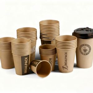 แก้วกระดาษคราฟท์แบบใช้ครั้งเดียว แก้วกาแฟ แก้วน้ำ แก้วชา แก้วเครื่องดื่ม สำหรับร้านกาแฟ ร้านอาหารฟาสต์ฟู้ด อาหารเช้า  รับพิมพ์ลายตามสั่ง - Product Image 1