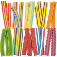 Caramelos de licorice rellenos, dulces y ácidos, en tiras, con mezcla de frutas, gomitas masticables, al por mayor, personalizados, a granel, coloridos, con certificación BRC