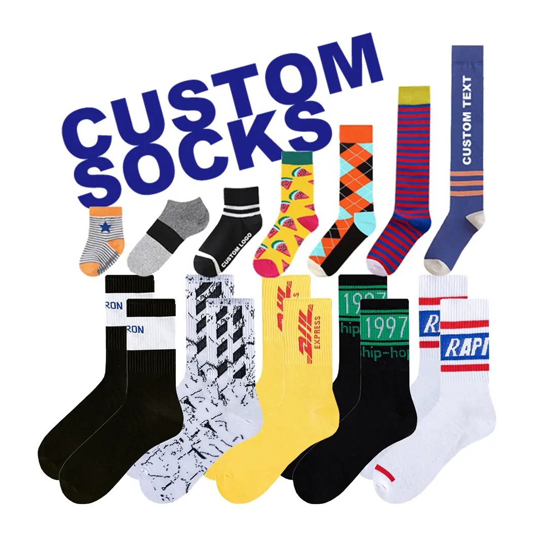 Design Socks For Men OEM Fashion Dress Socks Custom Logo Mens Basketball Socks Design White Black 100% Cotton Bamboo Crew Sport Socks For Elites Man