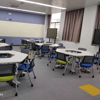 Escritorio de Entrenamiento Moderno de Melamina con Marco Metálico, Estable, Convertible, Extensible y Plegable, Escritorio para Aula Ecológico y Convertible