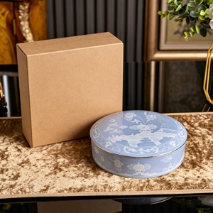 Light Blue Floral <b>Ceramic</b> Candle Holder With Gold Rim Elegant Porcelain Cup for Home Fragrance and Decor - Product Image 2