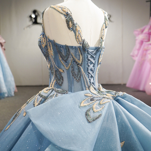 Robe de bal bleue de luxe avec bretelles, broderie de sequins, robe de Quinceañera, robe de princesse pour soirée de bal, Jancember - Product Image 6