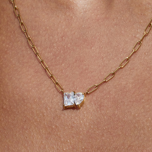 Collar con Colgante de Zirconia Blanca en Forma de Lágrima, Oro de 18K, Acero Inoxidable, Engaste de Garra Solitario, para Uso Diario - Product Image 2