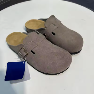 Outdoor Flat <b>Slippers</b> Mules Clog Stock Real Leather Suede Women's Shoes Cork Foot Bed Solid Clogs High Quality mens casual shoes - Product Image 5