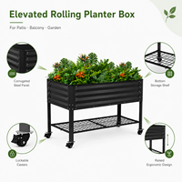 Jardinière mobile rectangulaire en acier galvanisé ondulé avec roues, revêtement poudré, pour culture extérieure – Vente en gros
