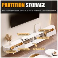 Meuble TV mural flottant en bois massif avec tiroirs, console multimédia moderne, centre de divertissement avec rangement pour téléviseur 65 pouces, blanc