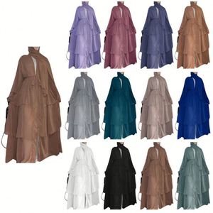 Arabo Oman elegante Chiffon Kimono da donna tinta unita 3 strati aperti abiti musulmani Dubai Abaya - Product Image 2
