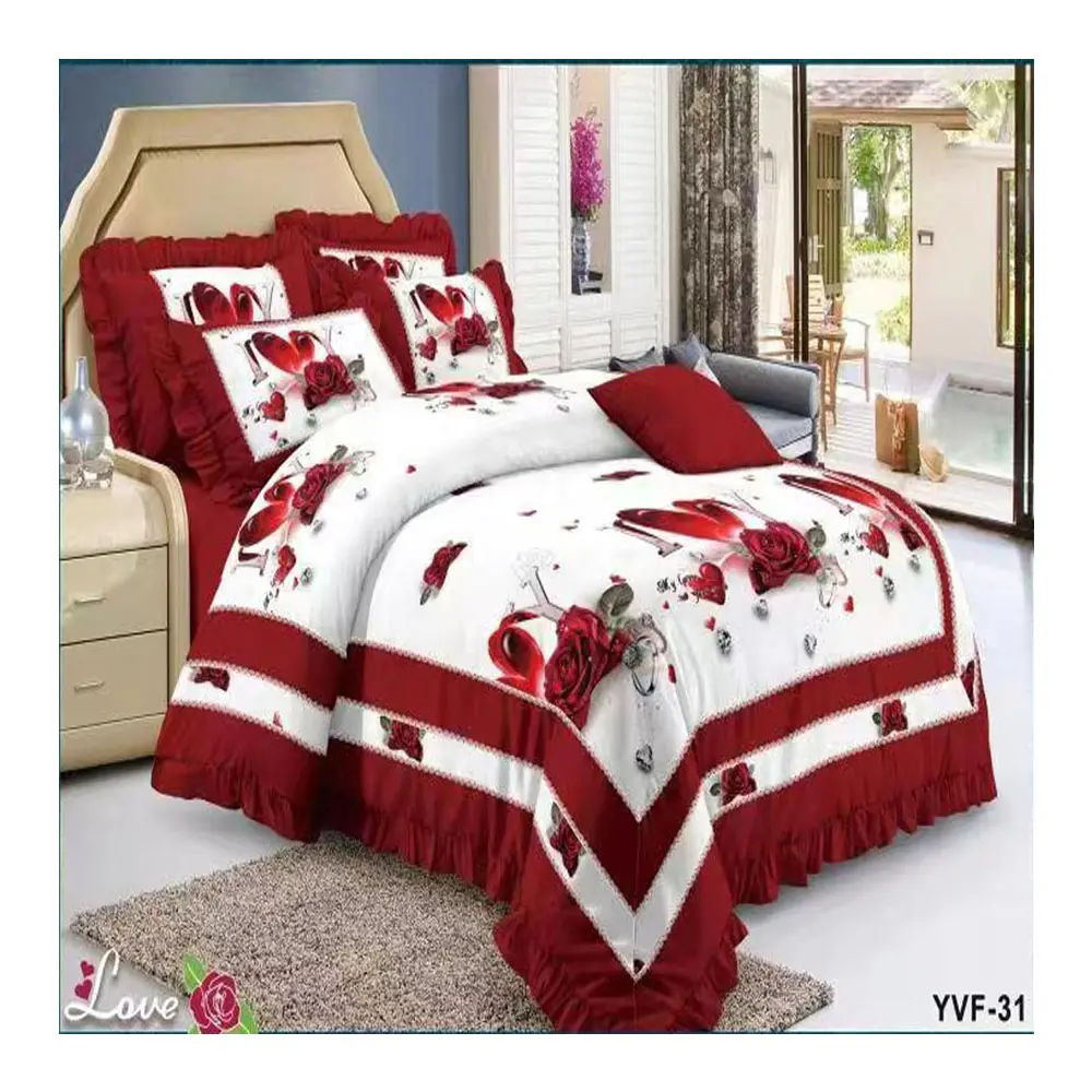 New design 100% cotton 6 pcs bedding set duvet cover for wedding Luxury wholesale quilt cotton set queen size
