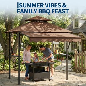 Abri de jardin pour barbecue 8' x 5' avec auvent supplémentaire 7' x 3', abri de jardin à double niveau avec étagères pour patio, barbecue, cour arrière - Product Image 6