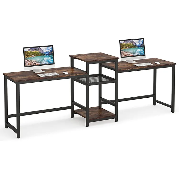 Mesa de computador dupla, mesa extra longa para dois pessoas, com prateleira de impressora