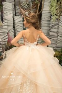 Vestidos vintage <span class=keywords><strong>2023</strong></span> para niñas de las flores para bodas, con encaje aplicado, volantes, sin mangas, para <span class=keywords><strong>comunión</strong></span>, cumpleaños, sesión de fotos. - Product Image 2