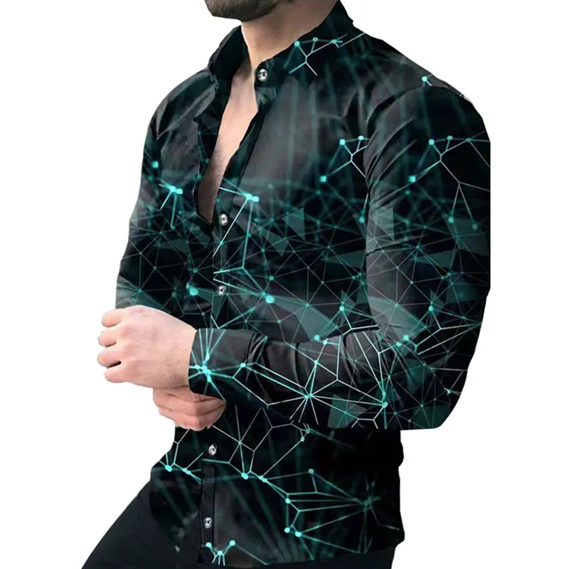 Fashion High Quality Casual Sport Slim Fit Shirt Long Sleeve Printed Plus Size Dress Shirt For Men