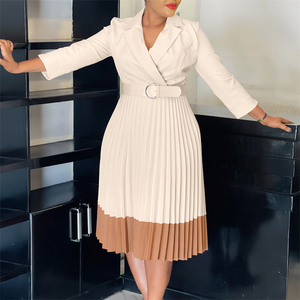 Trendy Autumn &amp; Winter Plus Size Women's Clothing <strong>Dresses</strong> For Women Elegant Suit Collar Pleated Office Ormal Work Career <strong>Dress</strong> - Product Image 1