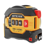 BTE 3-en-1 télémètre laser numérique portée 45m système de mesure métrique verrouillage automatique ruban à mesurer en acier inoxydable fort
